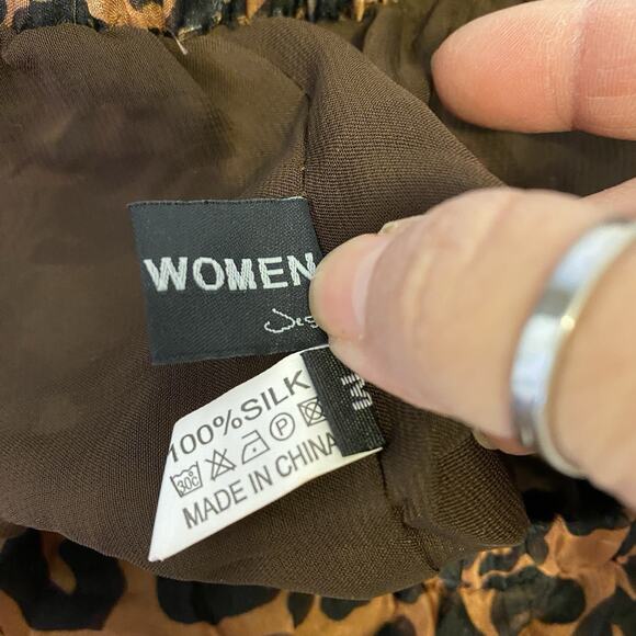 L'VOW Women's M Leopard Print Boho Maxi Skirt Flowy Animal Print Long 100% Silk - Picture 5 of 7